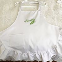 Load image into Gallery viewer, Sweet Pea Embroidered Child's Apron with Ruffle